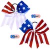 Whaline 4th of July Glitter Cheer Hair Bows 8 Inch Patriotic Cheerleader Hair Bows with Elastic Ponytail Holder Stars and Stripes Hair Tie Band Independence Day Hair Accessories for Teens, 4Pcs
