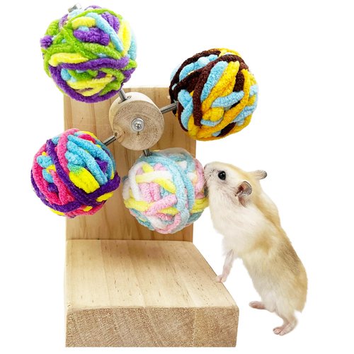 FlidRunest Hamster Chew Toys with Rotating Bell Balls, Natural Wooden Small Pet Puzzle Spinning Balls Toys, Teeth Care Exercise Toys for Small Animals Rabbits Rat Guinea Pig