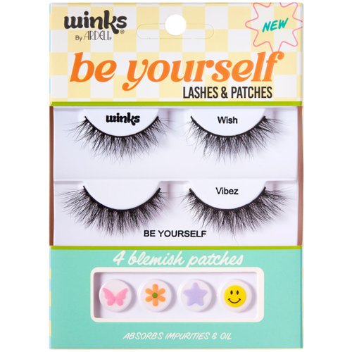 Ardell Winks Be Yourself Lashes & Patches Kit – Wish + Vibez Dual Lash Set with 4 Blemish Stickers, Expressive Volume False Eyelashes, Easy-to-Apply, 1-Pack