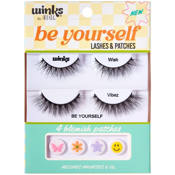 Ardell Winks Be Yourself Lashes & Patches Kit – Wish + Vibez Dual Lash Set with 4 Blemish Stickers, Expressive Volume False Eyelashes, Easy-to-Apply, 1-Pack