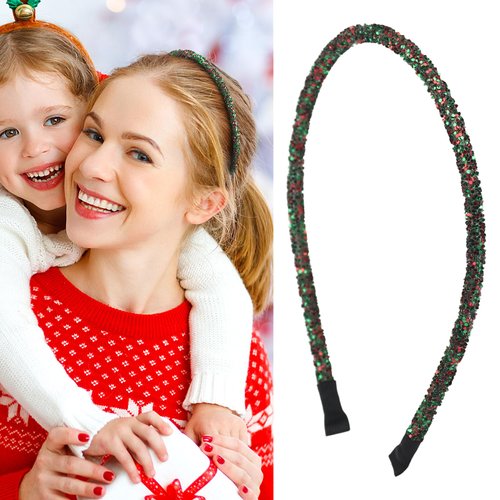 Xepeelo Christmas Headband Glitter Christmas Headabnds Xmas Sparkly Candy Color Hairband Festive Hair Accessory with Red and Green Rhinestones Design for Women Girls Christmas party Decoration