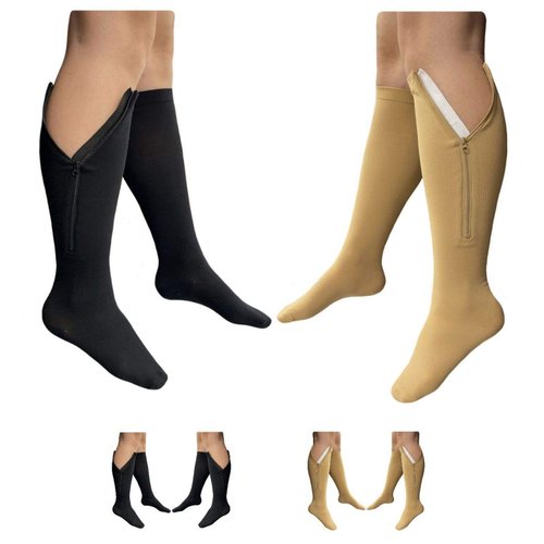 HealthyNees 2 Pairs Set Closed Toe 20-30 mmHg Zipper Compression Fatigue Swelling Circulation Knee Length Socks (2XL)