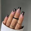 IMSOHOT Matte Square Press on Nails Medium Black Flame French Tips Fake Nails with Rhinestone Designs Full Cover Cool Glue on Nails Nude Squoval Acrylic False Nails 24Pcs