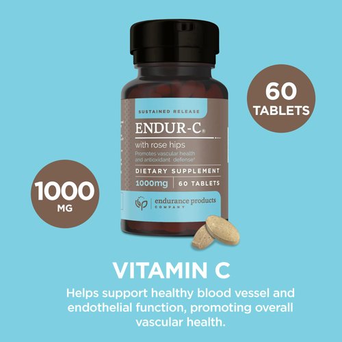 Endurance Products, EndurC, Time Release Vitamin C Supplement Tablets for Optimal Absorption, Ascorbic Acid & Vitamin C with Rose HIPS, 1000mg, 60 Tablets