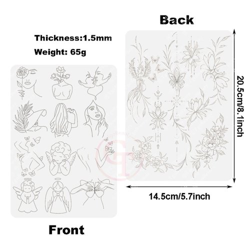 FeteBeauty 1pc White Tiny Tattoo Fake Skin Silicone Double Side Printing Mini Tattoo Practice Pad with Light Gray Outline for Tattoo Practice (1pc White Tattoo Skin)