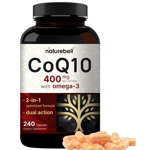 NatureBell CoQ10 400mg with Omega 3 Fatty Acids, 240 Capsules | Stable High Absorption Form – Antioxidant Support for Heart & Energy Health – Extra Strength Coenzyme Q10 Supplement