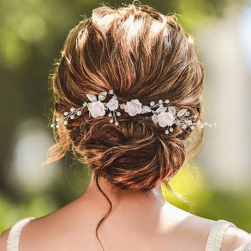 Yean Wedding Flower Hair Comb Pearl Bridal Hair Accessories Crystal Wedding Hair Piece for Women and Girls (Silver)