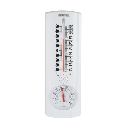 Springfield Vertical Thermometer and Hygrometer, Indoor Outdoor Thermometer, Wireless Humidity Meter for Patio, Garden, or Nursery areas (9.125-Inch)