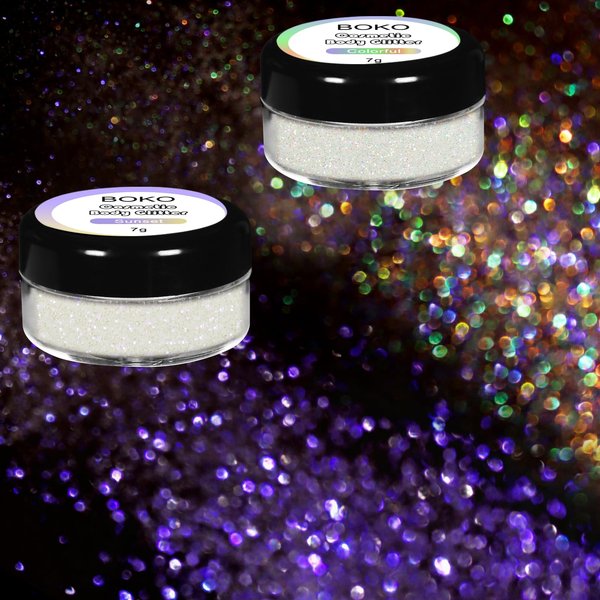 Boko Sparkle Glitter Powder 14g Cosmetic Iridescent White Glitter Carnaval Body Makeup for Glitter Eyeshadow Lip Face Paint Nail Art Christmas Concert Party Rave Accessories - Colorful Sunset