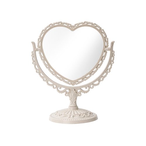 XPXKJ 7 Inch Vintage Heart Mirror - Elegant Desk Makeup Mirror with Double Sided 360 Degree Rotation Vanity Mirror for Coquette Room Decor (Beige 1pcs)