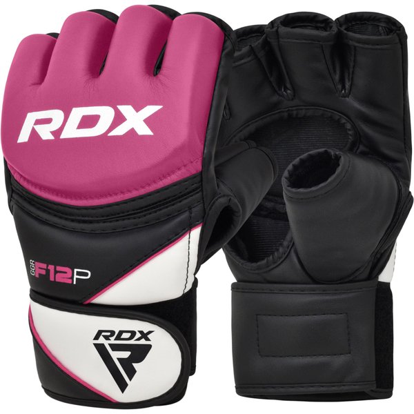 RDX MMA Gloves Grappling Sparring, Maya Hide Leather, Boxing Gloves Men Women Muay Thai Martial Arts Training, Half Finger Adjustable Mitts Wrist Support Kickboxing Cage Fighting Punching Bag Workout