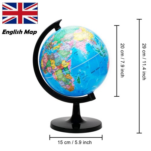Exerz 8" World Globe - Political Map Educational Globe - Self Assembled School Globe - Spinning Globe