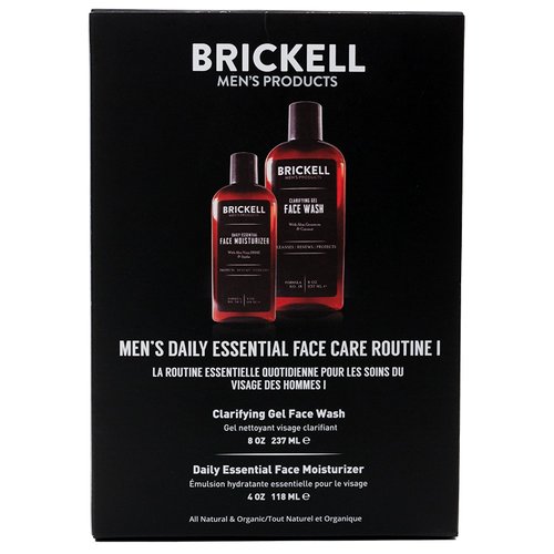 Brickell Men's Daily Essential Face Care Routine I, Gel Facial Cleanser Wash and Face Moisturizer Lotion, Men's Skincare Gift Set Natural and Organic, Scented