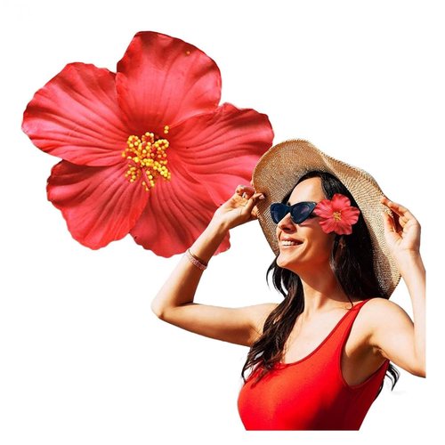 Red Hawaiian Flower Hair Clip for Women Girls Fashion Bohemian Flowers Hair Accessory for Dancer Bridal Wedding Beach Party, Hair Clips, Clips and Barrettes (8 cm)