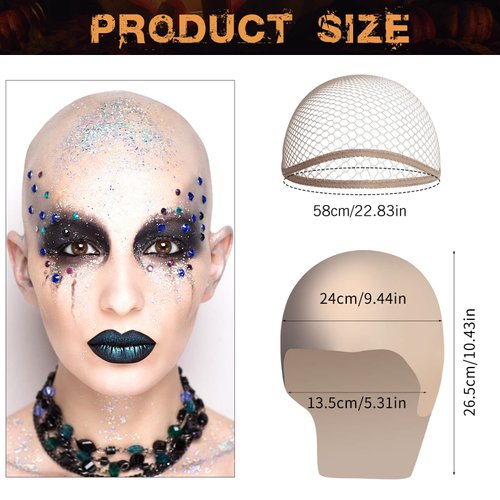 Paminify Halloween Latex Bald Cap SFX Makeup Kit,Bald Wig Cap with Skin Water-Based Acrylic Adhesive(Bonding Skin Glue) for Men Adult,Perfect for Costumes, Cosplay, and Theater