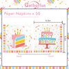 Happy Birthday Party Supplies Set - with Cake Design, Featuring Happy Birthday Cake Napkins, Suitable for Adults and Kids Birthday Decorations (6.5X6.5 in, 3-Ply Disposable, 50-Pack)