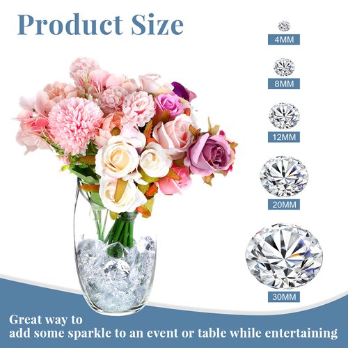 Hicarer 800 Pieces Diamond Decorations Acrylic Diamond Table Scatter Crystals for Table for Vase Fillers Party Table (Clear,30mm, 20mm, 12mm, 8mm, 4mm)