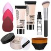 Foundation Kit Full Coverage Foundation Primer Powder Makeup Set Kabuki Makeup Brushes Foundation Brush Powder Brush 3 Pcs Makeup Sponge