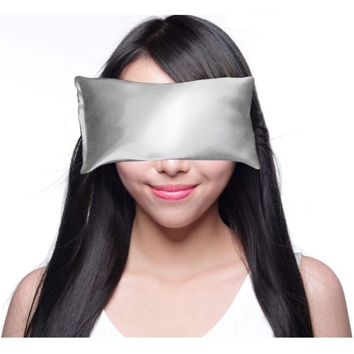Happy Wraps Lavender Eye Pillow - Hot Cold Aromatherapy Satin Eye Mask for Yoga, Sleeping, Migraines, Stress, Relaxation - Gifts for Women, Birthdays, Coworkers, Christmas - Silver