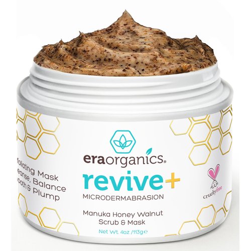 Era Organics Microdermabrasion Facial Scrub & Face Exfoliator - Spa Quality Exfoliating Face Mask with Manuka Honey & Walnut - Moisturizing Facial Exfoliant for Dry Skin, Blackheads & Wrinkles (4 oz)