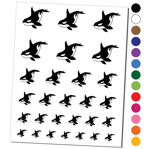Majestic Orca Killer Whale Temporary Tattoo Water Resistant Fake Body Art Set Collection - Black (One Sheet)