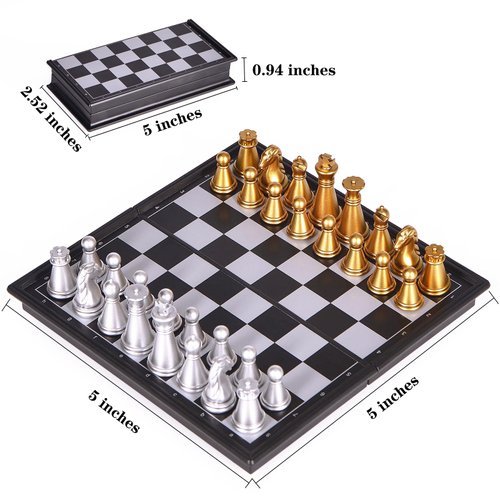 KICTERO 5" Mini Chess Set Travel Board Game with Magnetic Folding Chess Board Portable and Store Chess Pieces Pocket Chess Games for Kids and Adult,Easy to Carry