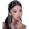 Xerling Transparent Crystal Beads Tassel Cap Headpiece 1920s Flapper Layered Head Chains Wedding Bridal Head Jewelry Cleopatra Hair Accessories for Women