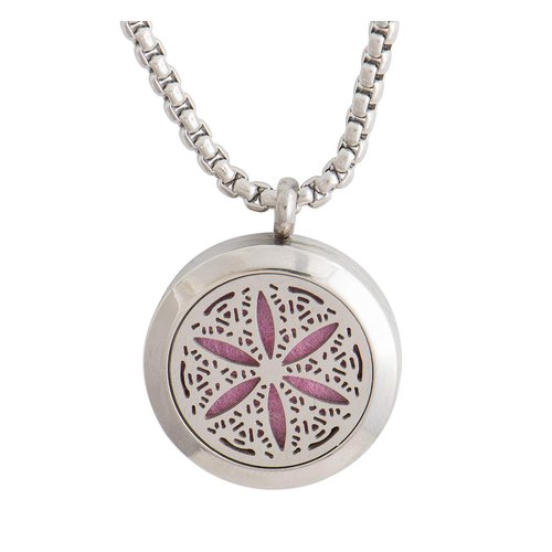 Wild Essentials Flower of Life Essential Oil Diffuser Necklace, Stainless Steel Locket Pendant with 24 inch Chain, 12 Color Refill Pads, Customizable Color Changing Perfume Jewelry for Aromatherapy