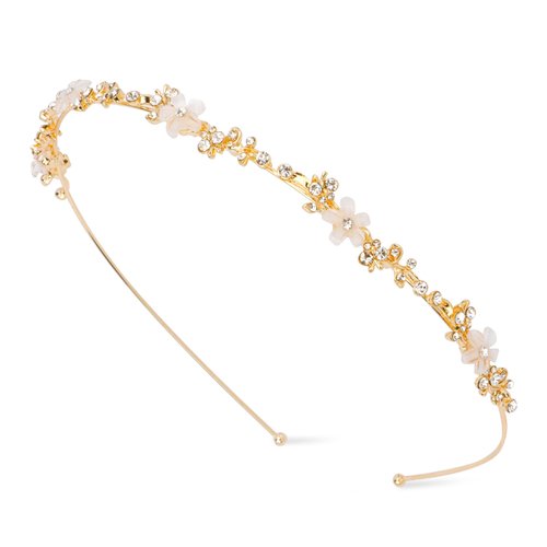 Exacoo Gold Headband Bridal Hair Accessories Flower Headbands for Women Girls Rhinestone Crystal Gold Headpiece Princess Tiara for Wedding Hair Jewelry for Braids Accessories Vintage Elegant Fairy