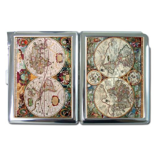Antique Nova World Map Regular Cigarette Case with Built-in Lighter