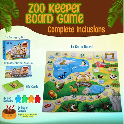 PlayRoute Zoo Keeper Game | Animal Games with Realistic Animal Sounds | 4 Level Board & Card Games | Educational Learning Activity for Kids Ages 5-12 Years and Up