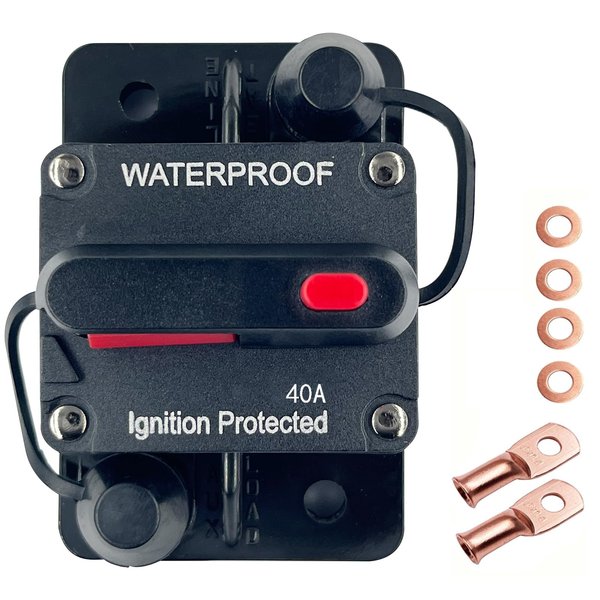 Xipupoo Car Circuit Breaker 40 Amp 12V - 48V DC with Manual Reset Switch Button for Boat Trolling Motor Marine ATV Trailer Vehicles Stereo Audio Electronic Battery Solar System Inline Fuse Waterproof