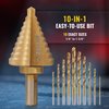 ZELCAN 10 Sizes Titanium Step Drill Bit, 1/4 to 1-3/8 Inches High Speed Steel Drill Cone Bits for Sheet Metal Hole Drilling Cutting, HSS Multi Size Hole Stepped Up Unibit for DIY Lovers Electrician