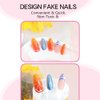 24 Pcs 3D Fruits Press on Nails Short Almond - SHANRUN Summer Fake Nails Press ons French Nail Art Tips Glue on Nails Stick on Nails Full Cover Artificial Acrylic False Nails with Orange Ocean Design