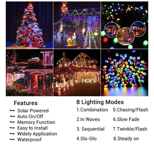 Flacchi 2 Pack Solar String Lights Each 72ft 200 LED 8 Modes Outdoor String Lights Waterproof Solar Fairy Lights for Garden, Patio, Fence, Balcony, Outdoors,Holiday Decoration