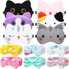 Wesiti 12 Pcs Sleepover Party Favors for Women Girls, 6 Cute Plush Sleep Eye Mask and 6 Spa Headband for Washing Face Bow Makeup Headbands Cat Eyeshade for Sleepover Birthday Pajama Party Supply Gift