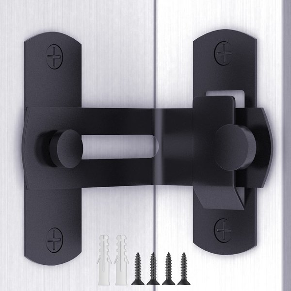 90 Degree Flip Barn Door Lock, Protect Privacy - Security Hook Gate Latch for Barn, Garden, Bathroom, Outdoor, Garage, Window, Sliding Door, Black