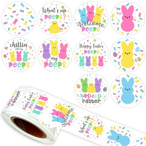 Easter Stickers Roll-Easter Bunny Decoration 500pcs Cute Bunny Stickers Spring Party Supplies 1.2inch Self Adhesive Easter Stickers for Kids
