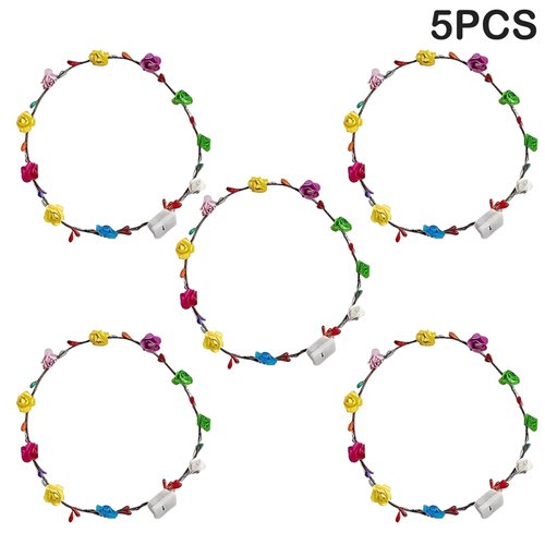HKZTUY 5pcs LED Flower Crown Headband, Halloween Light Up Flower Headbands for Women, Garlands Glow in The Dark Floral Wreath Crowns