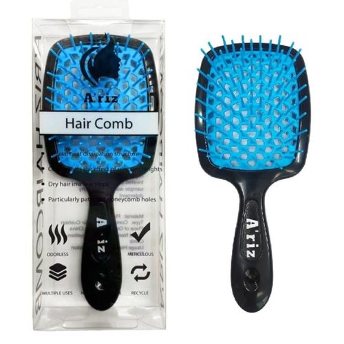 A'riz Hair Comb Hollow Teeth Design, made to detangle hair, prevent pulling or snagging of hair, making it suitable for all hair types, including thick or curly hair. (Blue)