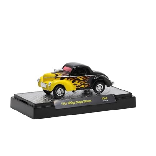 M2 1941 Willys Coupe Gasser Black with Yellow Flames Limited Edition to 6050 Pieces Worldwide 1/64 Diecast Model Car Machines 31600-GS10