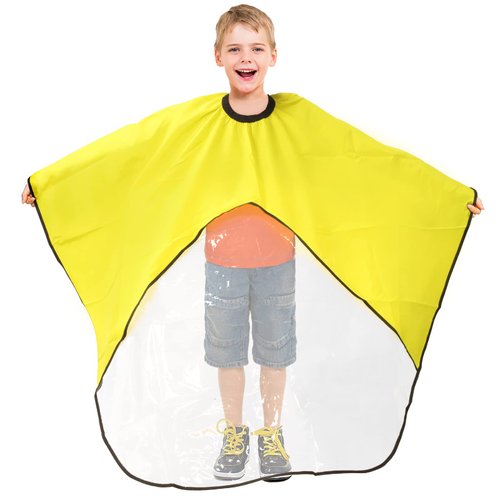 Japard Kids Haircutting Hair Salon Cape with Snaps, Barber Apron for Children Clear Window, Waterproof, Boys Girls, Yellow - 1 Pack