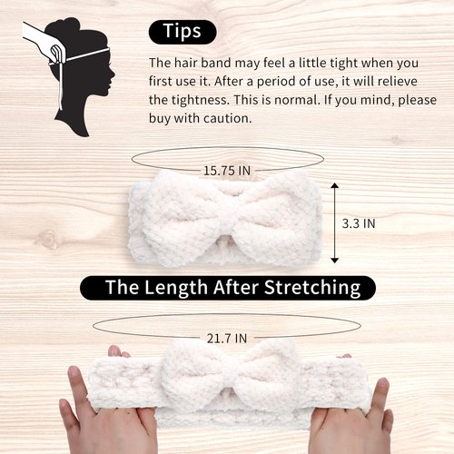DOOBO 3 Pack Spa Headbands Microfiber Bowtie Headbands for Women for Washing Face, White, Gray, Pink