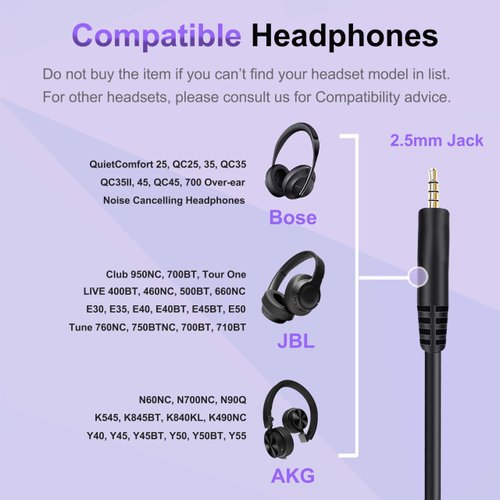 Replacement Audio Cable for Bose Headphones Cord Wire 3.5mm to 2.5mm Compatible with Bose 700 Quietcomfort 25 QC25 35 QC35 QC35II 45 QC45 JBL Tune 710BT 660NC 760NC with in-line Mic & Volume Control
