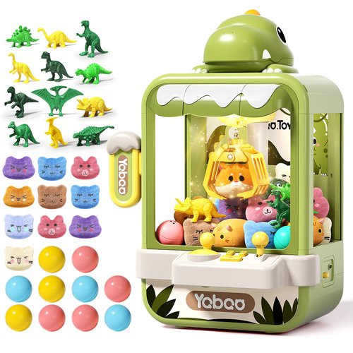 Eohemeral Dinosaur Claw Machine for Kids,Electronic Arcade Game Machine with Music,Mini Vending Machine Boys Birthday Toys Gifts Age 3+ Years,Includes 10 Plush Toys & 12 Dinosaur Accessories(Small)