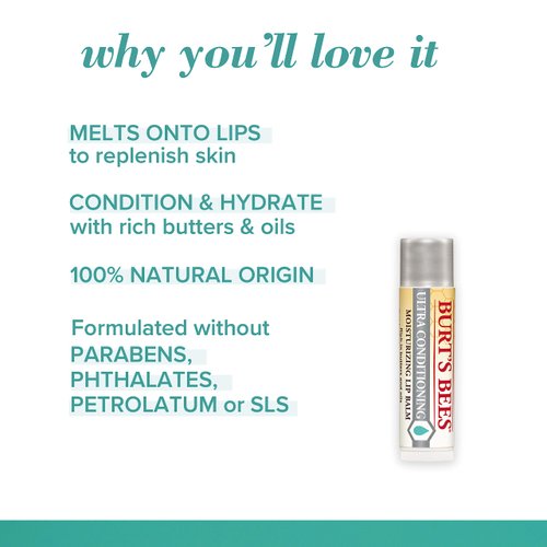 Burt's Bees Lip Balm Stocking Stuffers, Moisturizing Lip Care Christmas Gifts for All Day Hydration, Ultra Conditioning with Shea, Cocoa & Kokum Butter, Natural Origin Lip Care (2-Pack)