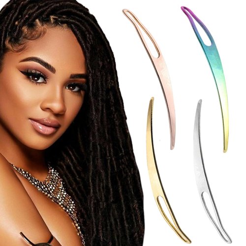 4Pcs Interlocking Tool for Locs, Metal Sisterlocks Interlocking Tool Tighten Tool, Crochet Needle for Maintaining Dreadlock Hair Extensions Styling Tools (Gold, Silver, Color, Rose Gold)