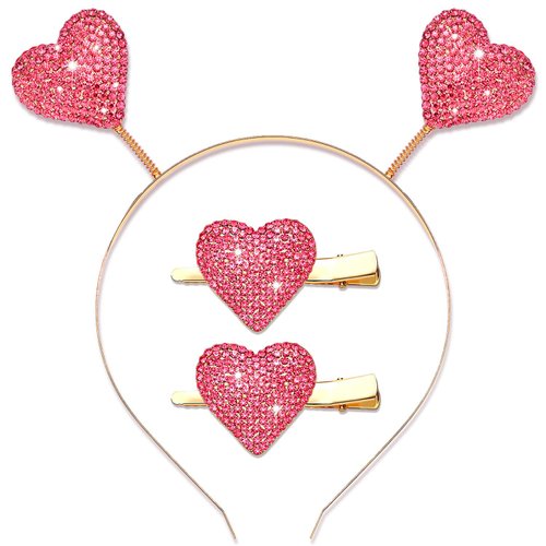 YAHPERN Valentine’s Day Headbands Rhinestone Heart Headbands for Women Crystal Heart Hair Clips Party Hair Accessory Valentine’s Day Gifts