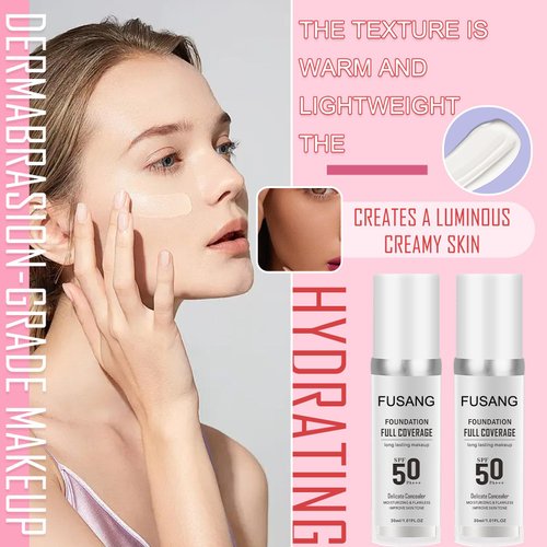 2PCS Color Changing Foundation,Full Coverage Foundation Long Lasting Flawless Liquid Foundation Set with 2 Cosmetics Sponge,Non-Greasy Liquid Cover Concealer Foundation Nude Makeup Base 30ml A