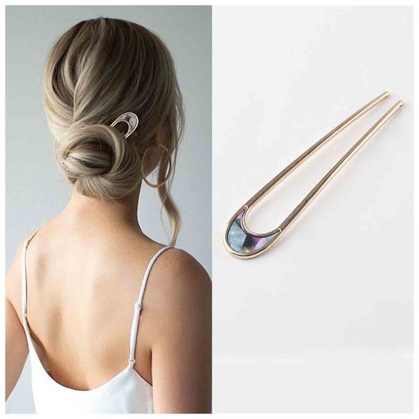 Yheakne Natural Seashell Hair Clip U Shape Hairpin Updo Bun Chignon Pin Shell Hair Fork French Hair Pins 2 Prong Hair Stick Updo Bun Hair Holder Accessories for Women and Girls (Style G)